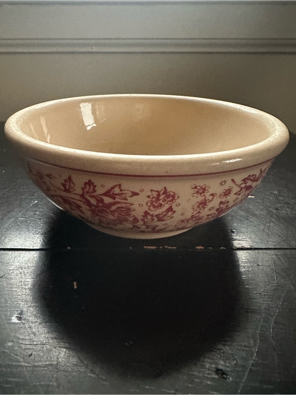 Vintage Buffalo China Cafe Au Lait Bowl Pink Red Transferware Floral 6" USA